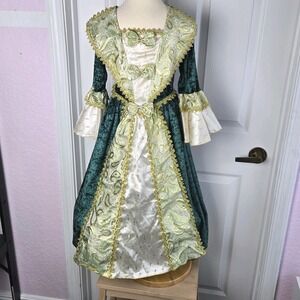 Forum Novelties Girls Ball Gown Costume 1800s Size S 6/8 Green Velvet With Gold